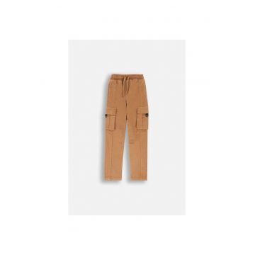 Pantaloni cargo  bumbac - maro - pentru baieti - talie elastica