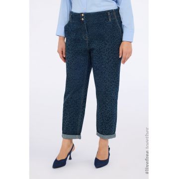 Blugi conici crop cu animal print