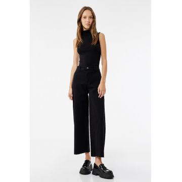 Blugi crop drepti cu talie inalta