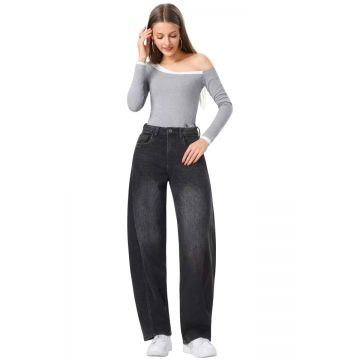 Blugi loose fit BARREL cu aspect prespalat, Gri Antracit