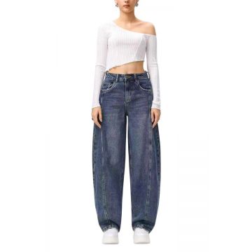 Blugi loose fit BARREL si cusaturi evidentiate, Bleumarin