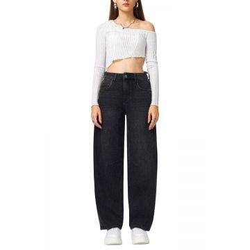 Blugi loose fit BARREL si cusaturi evidentiate, NEGRU