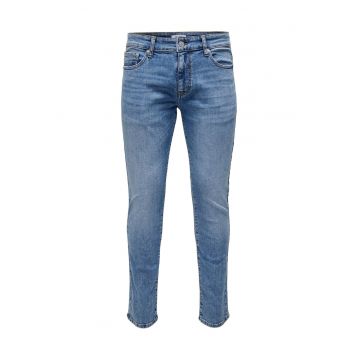 Blugi slim fit  denim super elastic - talie joasa - albastru - bumbac