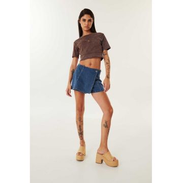 Fusta-pantalon din denim cu talie medie