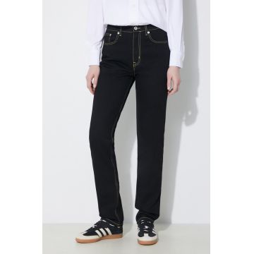 Kenzo jeansi Solid Asagao Straight femei medium waist, FD62DP2106C1.BM