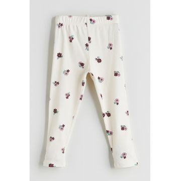 Pantaloni cu talie medie si design floral
