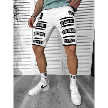 Blugi barbati scurti conici albi cu stikere 4064 D2-2.3 Blugi barbati scurti conici albi cu stikere 4064 D2-2.3