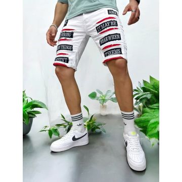 Blugi barbati scurti conici albi cu stikere 4603 D4-4.4 Blugi barbati scurti conici albi cu stikere 4603 D4-4.4