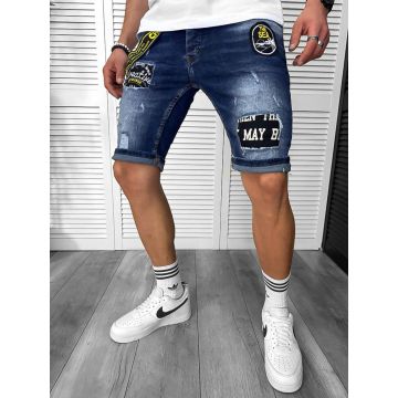 Blugi barbati scurti conici cu stikere 4069 H3-7 Blugi barbati scurti conici cu stikere 4069 H3-7