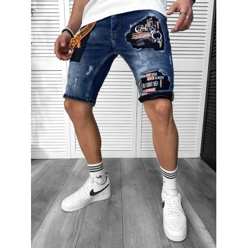 Blugi barbati scurti conici cu stikere 4610 D4-2.1 Blugi barbati scurti conici cu stikere 4610 D4-2.1