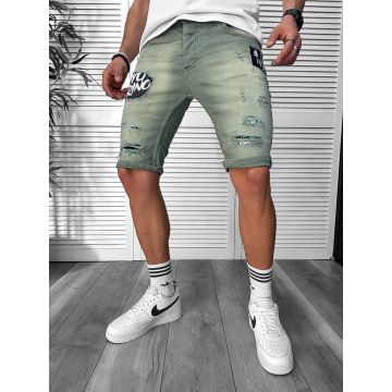 Blugi barbati scurti conici verzi cu stikere 7041 H2-3 Blugi barbati scurti conici verzi cu stikere 7041 H2-3