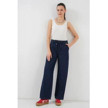 Blugi dama  Comfort Wide Leg - bleumarin - denim - cu snur