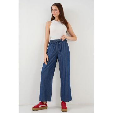 Blugi dama  croiala larga - inchidere cu snur - bleumarin - denim