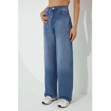 Blugi dama  denim - croiala larga - talie normala - lungime lunga - albastru