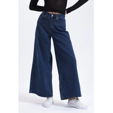 Blugi de dama -  talie inalta - croiala larga - bleumarin - din denim