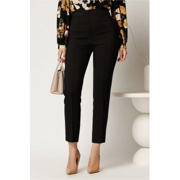 Pantalon negru din stofa cu croi conic