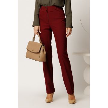 Pantaloni bordo din stofa conici cu aplicatii metalice pe talie