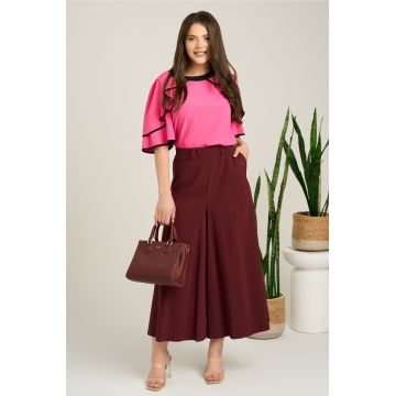 Pantaloni bordo lejeri tip fusta din viscoza cu elastic in talie Pantaloni bordo lejeri tip fusta din viscoza cu elastic in talie