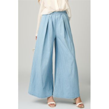 Pantaloni casual din bumbac bleu evazati