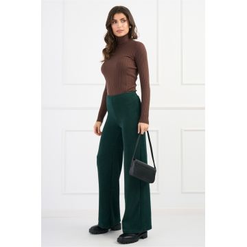 Pantaloni casual din tricot reiat verzi evazati