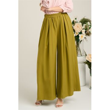 Pantaloni casual din viscoza verde olive evazati