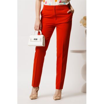 Pantaloni corai din stofa cu croi conic si buzunare- Viada