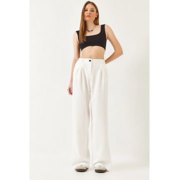 Pantaloni dama -  bumbac/poliester/elastan - alb