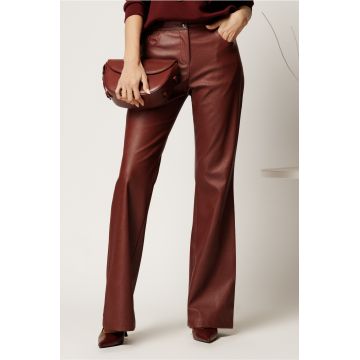Pantaloni DY Fashion din piele ecologica burgundy evazati