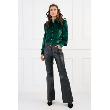 Pantaloni DY Fashion din piele ecologica negri evazati Pantaloni DY Fashion din piele ecologica negri evazati