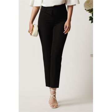 Pantaloni DY Fashion negri din stofa conici cu talie inalta si betelie petrecuta