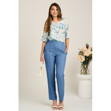 Pantaloni DY Fashion office din stofa albastri cu dunga