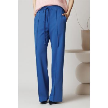 Pantaloni DY Fashion office din stofa albastri cu snur in talie Pantaloni DY Fashion office din stofa albastri cu snur in talie