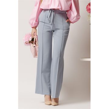Pantaloni DY Fashion office din stofa gri cu snur in talie