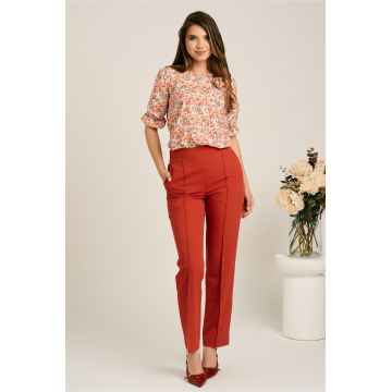 Pantaloni DY Fashion office din stofa rosii cu dunga