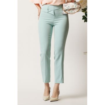 Pantaloni DY Fashion verde mint din stofa conici cu talie inalta si betelie petrecuta Pantaloni DY Fashion verde mint din stofa conici cu talie inalta si betelie petrecuta