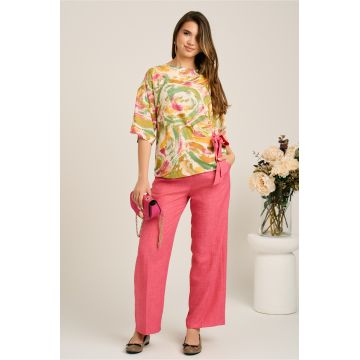 Pantaloni fucsia din viscoza cu croi drept si buzunare- Viada