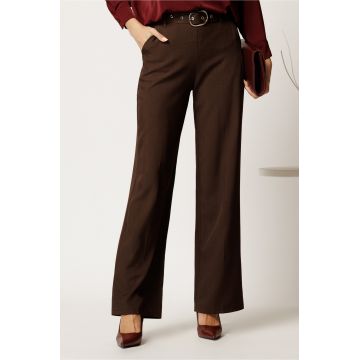Pantaloni maro din stofa cu croi drept si curea in talie