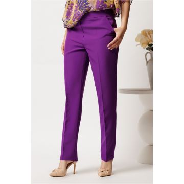 Pantaloni mov din stofa cu croi conic si buzunare- Viada