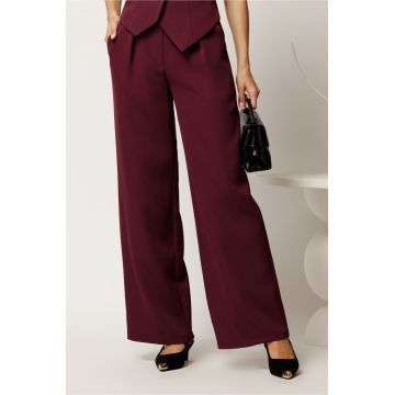 Pantaloni mov din stofa lejeri cu buzunare si snur decorativ in talie