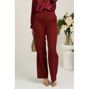 Pantaloni Moze office din stofa bordo cu croi lejer Pantaloni Moze office din stofa bordo cu croi lejer