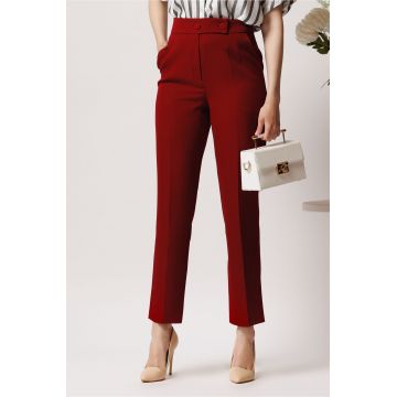 Pantaloni Moze office din stofa bordo cu dunga si buzunare Pantaloni Moze office din stofa bordo cu dunga si buzunare