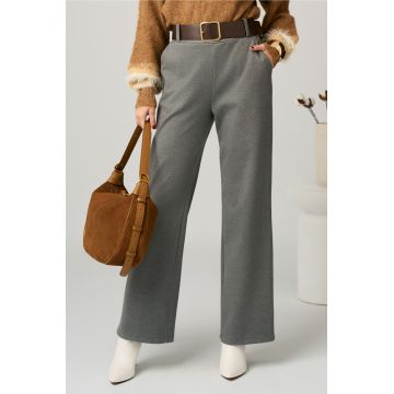 Pantaloni office din stofa gri cu buzunare si curea