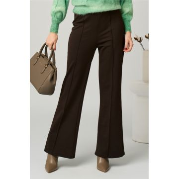 Pantaloni office din stofa maro evazati cu dunga