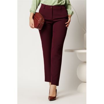 Pantaloni office din stofa mov pruna simpli cu buzunare