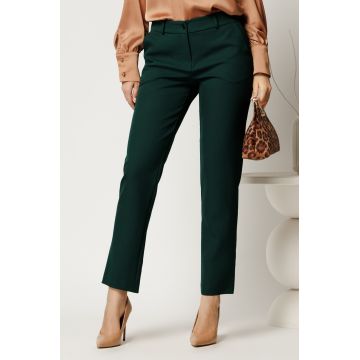 Pantaloni office din stofa verde inchis simpli cu buzunare