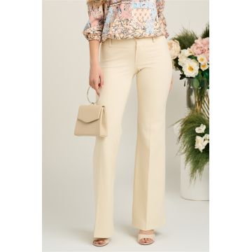 Pantaloni office din viscoza ivory evazati