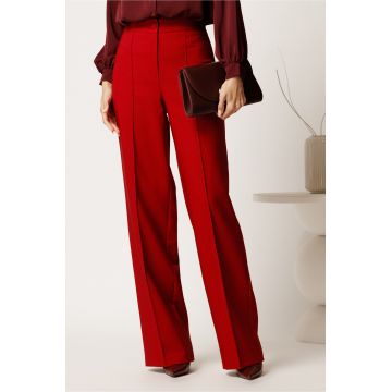 Pantaloni rosii din stofa evazati cu dunga Pantaloni rosii din stofa evazati cu dunga