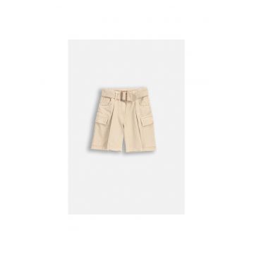 Pantaloni scurti copii -  ecru - bumbac - curea reglabila - buzunare practice