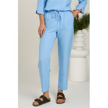 Pantaloni vaporosi bleu din viscoza cu elastic in talie- LaDonna