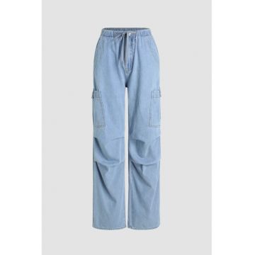 Blugi cargo dama -  bumbac - cu talie elastica - albastru
